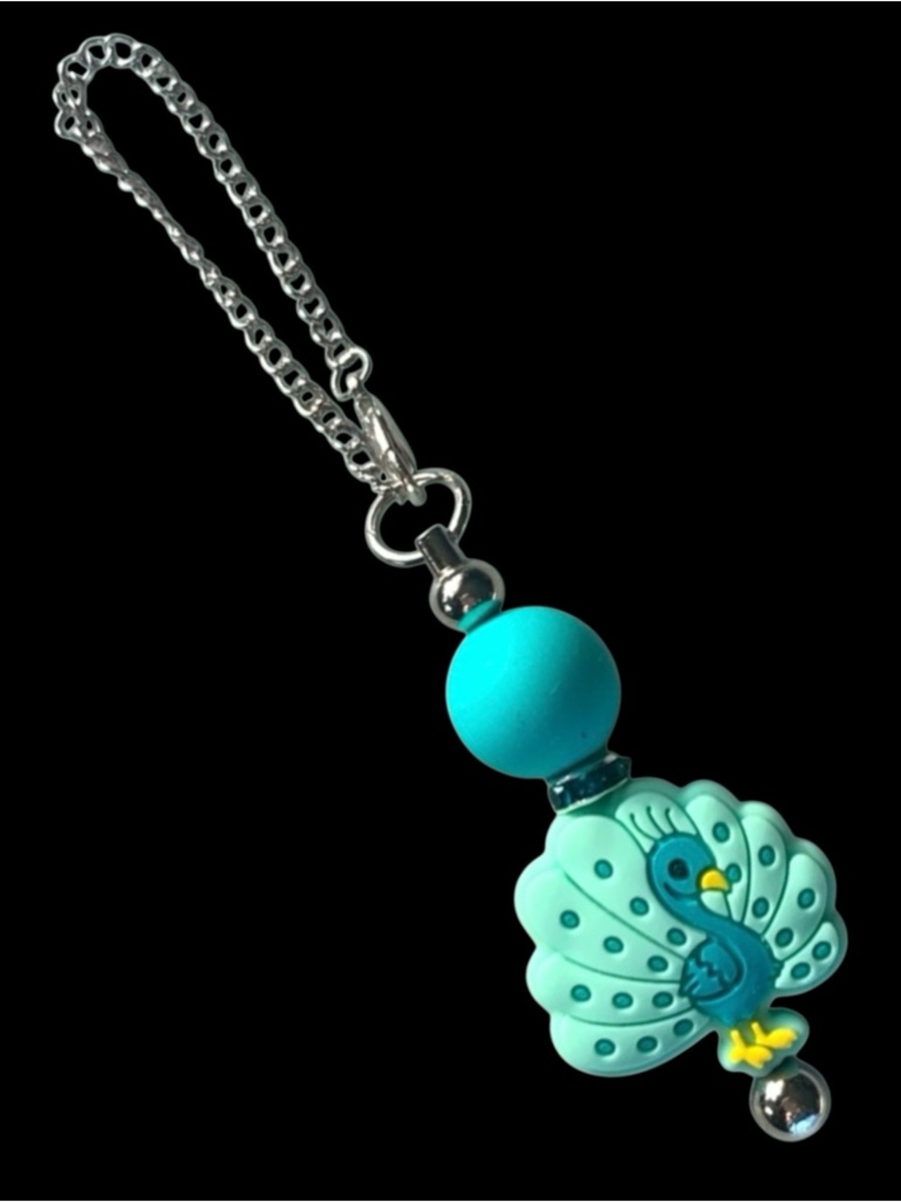 Teal Peacock Bird Charm Keychain, Cup charm - Turquoise & Aqua - Picture 2 of 3